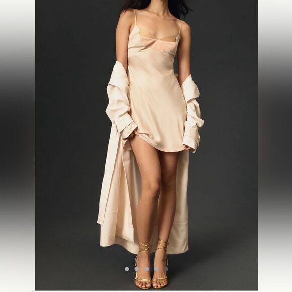 By Anthropologie Colorblock Satin Slip Dress - Picture 1 of 7